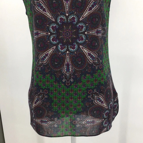 Charlotte Brody Blouse Womens XS Green Blue‎ Wool Boho Top Lined Medallion - Picture 3 of 12